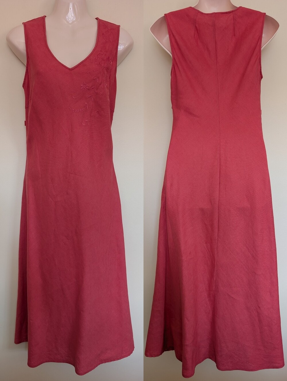 Vintage Y2K Era Linen Midi Dress  Coral